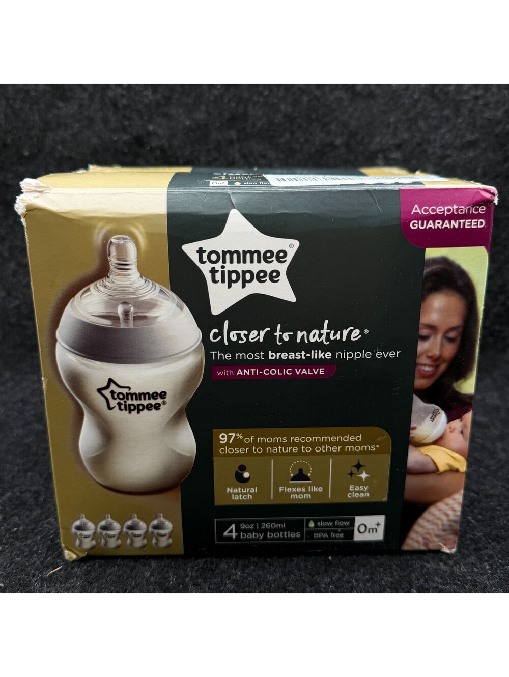 Tommee Tippee Closer to Nature Anti-Colic Valve Baby Bottles 9 oz. 4 Pack